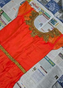 Embellished Orange Ethnic Work Gown with pant.