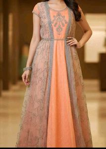Elegant Peach & Silver Gown