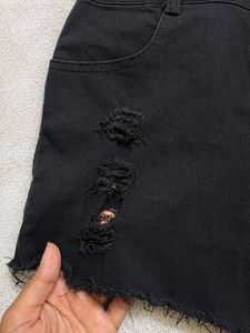 Black Ripped Denim Shorts