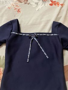 Navy Blue Square Neck Top with 'Love' Detail