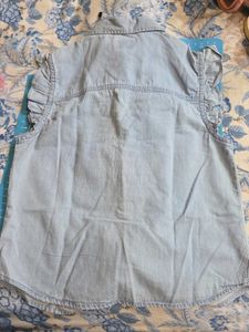 Light Wash Denim Ruffle Shirt