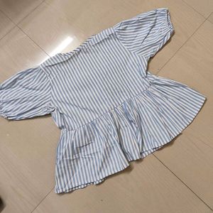 Striped Peplum Blue Tie-Front Top