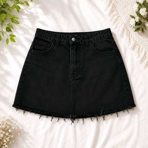 Black Denim A-Line Mini Skirt