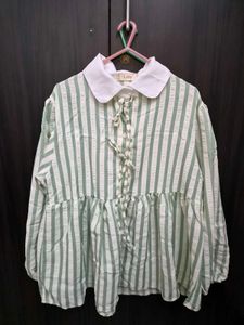 Striped Peter Pan Collar Tie-Up Top, New, Not worn