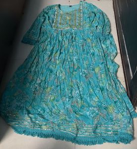 Blue Floral Kurta Set with Dupatta