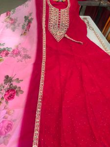 Elegant Pink  Embroidered Anarkali  Kurta Set