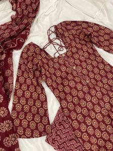 Maroon Floral Kurta Set with Dupatta