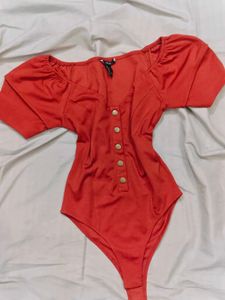 Chic Red Puff Sleeve Button-Up Top