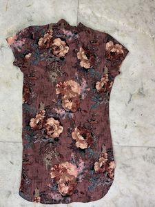 Floral Print Cutout Neckline Dress