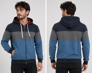 Mast &Harbour Men's Color Block Zip-Up Hoodie