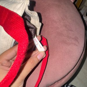 Cream &amp; Red Canvas Mini Tote Bag