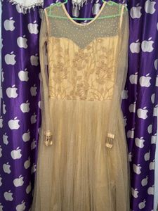 Royal Champagne Gold Embellished Shimmer Net Gown
