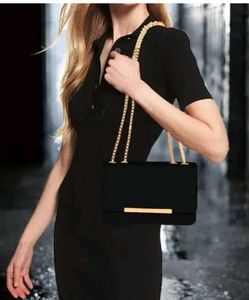 Chic Quilted Black Clutch with Gold Chain
