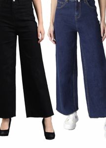 Wide Leg Pants - Black & Denim Blue