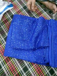 Sparkling Blue Blouse Piece and saree