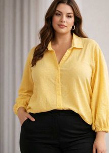 Light Yellow Textured Button-Up Shirt top