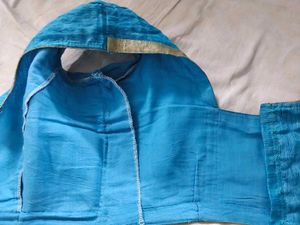 Blue Saree with Gold Border, matching blouse