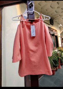 Coral Cold Shoulder Top