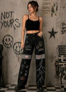 y2k customised printed jeans black charcoal grunge