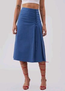 Chic Blue Cotton A-line Skirt | Brand New | Half P