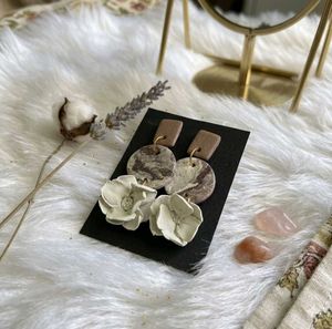 Handmade Floral Clay Statement Earrings | Neutral