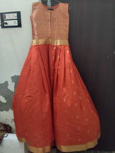Elegant Orange Banarasi Gown