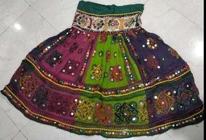 Bohemian Patchwork Mirror Work Lehenga Skirt