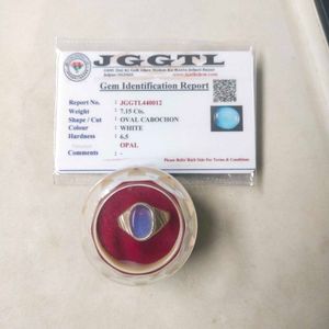 7.150 Cts. Original White Opal In Pure Silver Ring