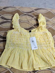 NEW Cute Yellow Gingham Ruffle Top