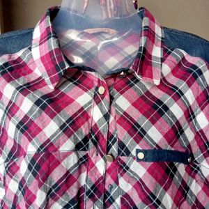 Chic Plaid &amp; Denim Tunic Shirt