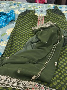 Green Printed Kurta Suit