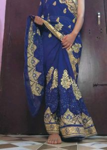 Royal Blue Embroidered Saree 💙 💛