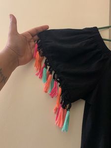 Black Tassel Detail Mini Dress