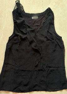 Chic Black Beaded Ruffle Top