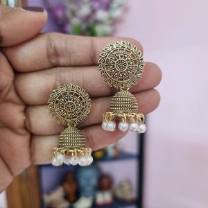 229. Golden Oxidised Jhumka Combo Of 2