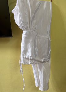 White Net Anarkali with Churi Pants and Duppatta