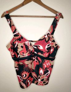 Black Floral Tankini Top
