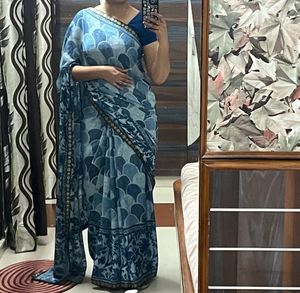 Elegant Blue Printed Saree