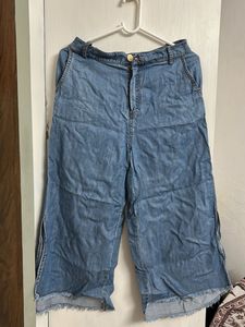 Denim Culottes with Frayed Hem
