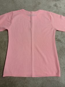 Pink Ribbed Tunic with Button Detail