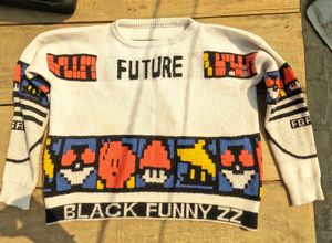 Retro Graphic "Future" Knit Boxy Sweater