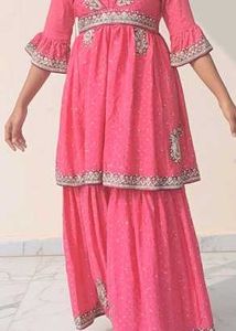 Pink Embroidered Kurta Sharara Set
