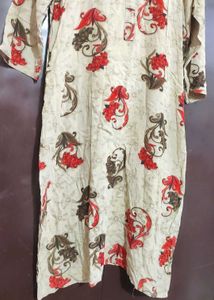 Khaki Color Kurti Red Olive Floral For 42 Bust