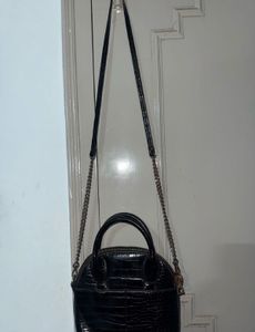 Chic Black Croc Effect Dome Bag