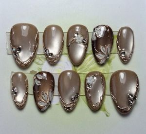 Mocha Bloom Pearl Press-On Nails 🤎✨