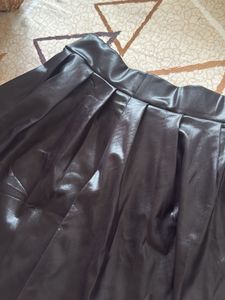 Black Faux Leather Pleated Mini Skirt