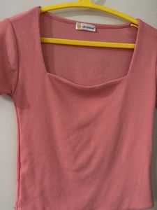 Peachy Pink Square Neck Crop Top