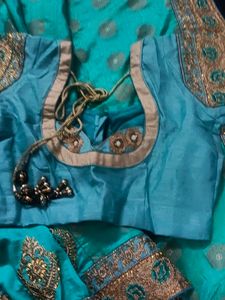 Elegant Teal &amp; Gold Embroidered Saree