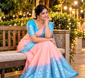 Elegant Pink &amp; Blue Silk Saree