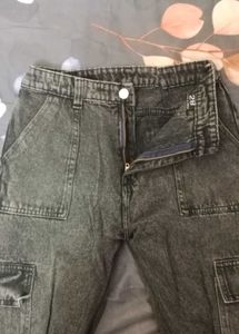 Washed Black Cargo Jeans